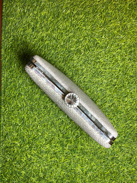 STONED WITH WHITE PEARL AND BOAT CURVED SHAPE HAND PURSE