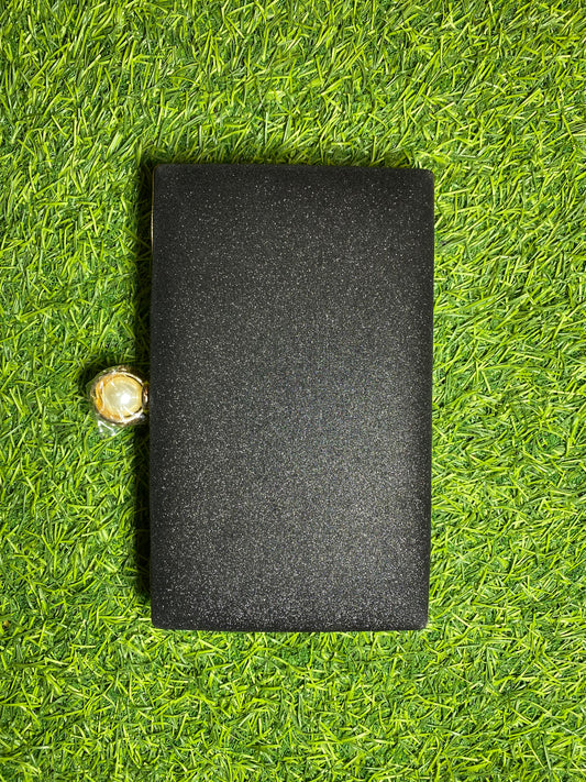 STONED BLACK SQUARE TYPE HAND PURSE WITH GOLDEN DOTTED STONE