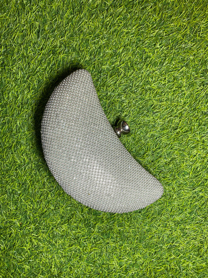 STONED WITH WHITE PEARL AND BOAT CURVED SHAPE HAND PURSE